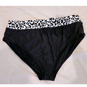 Mynah Womens  Black Leopard Print High Waist Bikini Bottoms Plus Size 24W